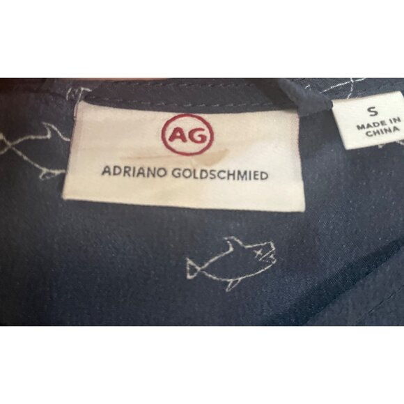 Navy Blue Silk Camisole Fish Print Adjustable Straps Small Layering Elegant - Picture 3 of 6